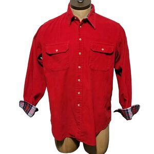 Vtg Woolrich Shirt Mens L Red Corduroy Button Up